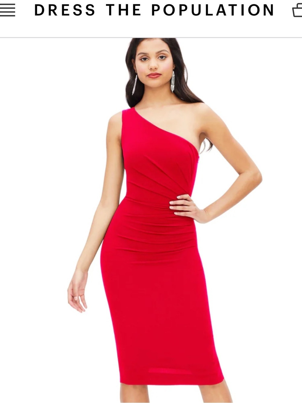 Dress The Population Martine Rouge Red One-Shoulder Draped Women's Dress. Large